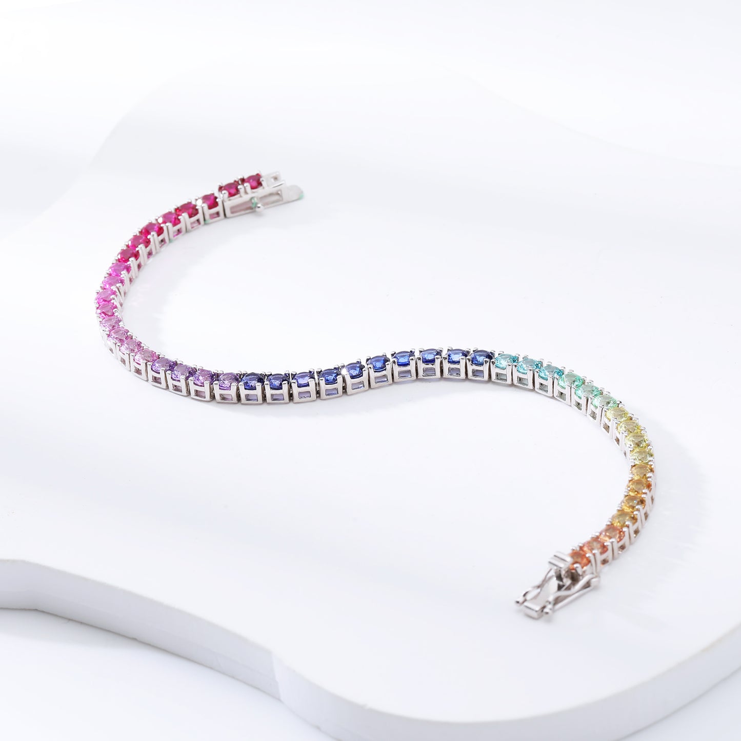 S925 Silver Lab Gems Rainbow Bracelet